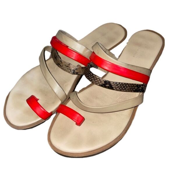Kenneth Cole Reaction Sandals Tan Orange Snakeskin Slipon Modern Chic Minimalist - Picture 1 of 7